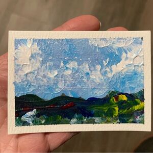 ACEO original painting- Miniature Abstract Landscape with Blue and Green Hues